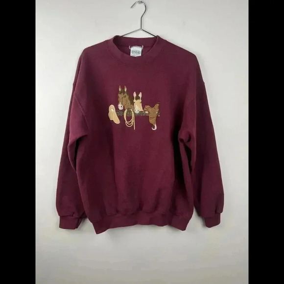Vtg B-Wear The American Fleece Company Western Appliqué USA Sweatshirt Sz L - Picture 1 of 4